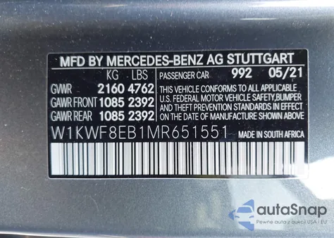 2021 Mercedes-Benz C 300 4Matic z USA, uszkodzony, nr VIN W1KWF8EB1MR651551